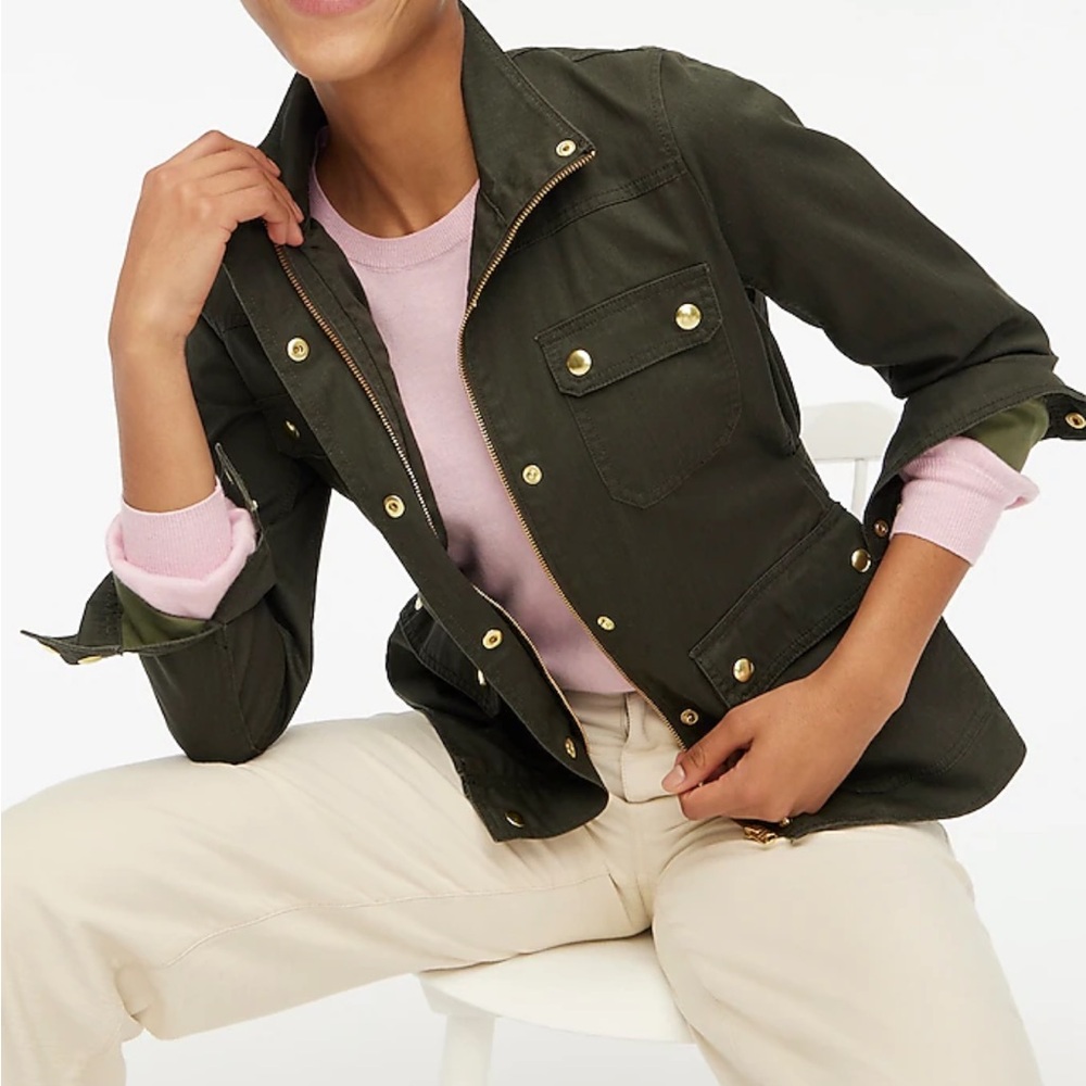 J Crew Resin-coated Twill Field Jacket Womens Large Mossy Brown